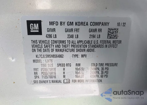 2022 Chevrolet Trax Fwd Lt from USA, damaged, VIN KL7CJLSM5NB564862